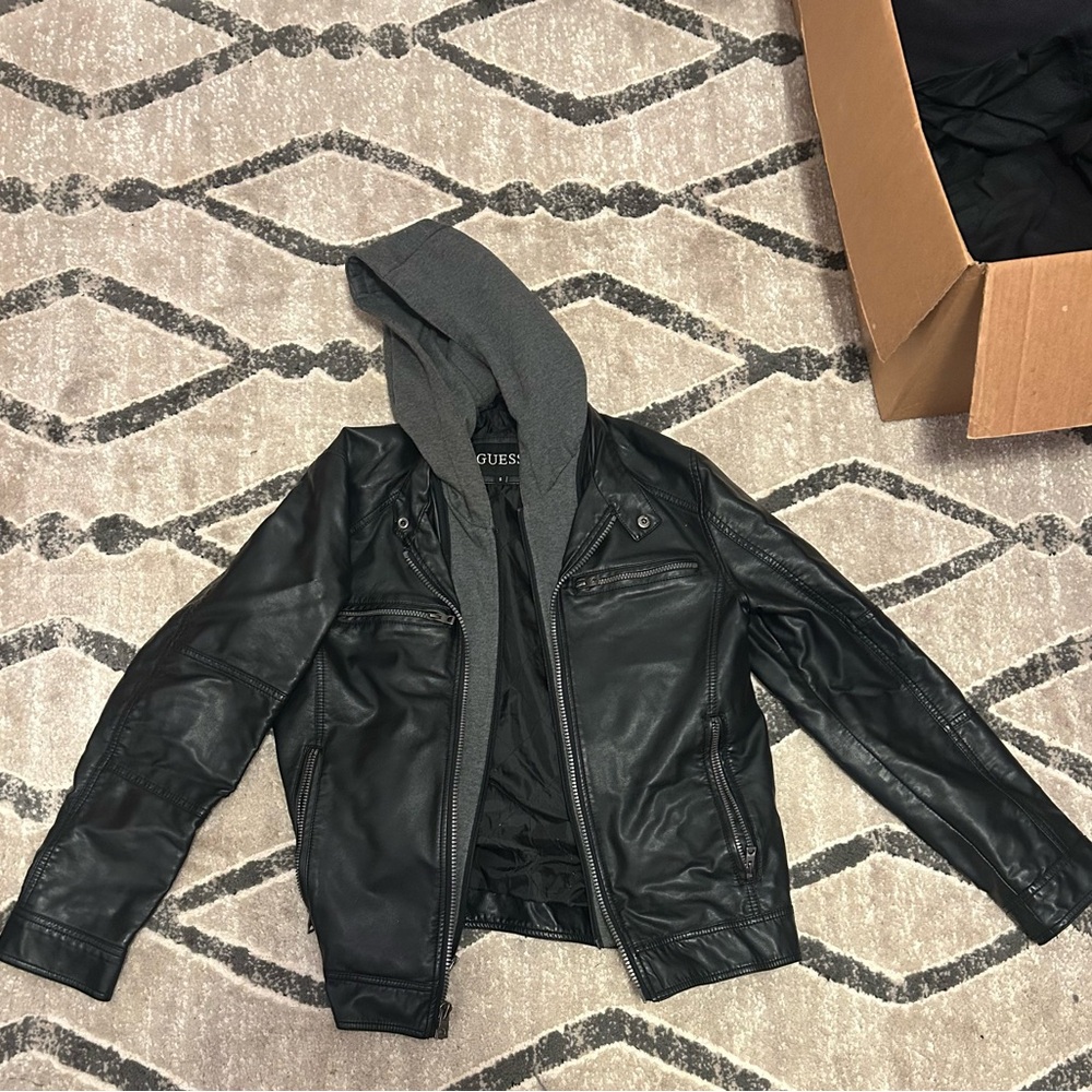 GUESS Black Bomber Jacket with Gray Hood